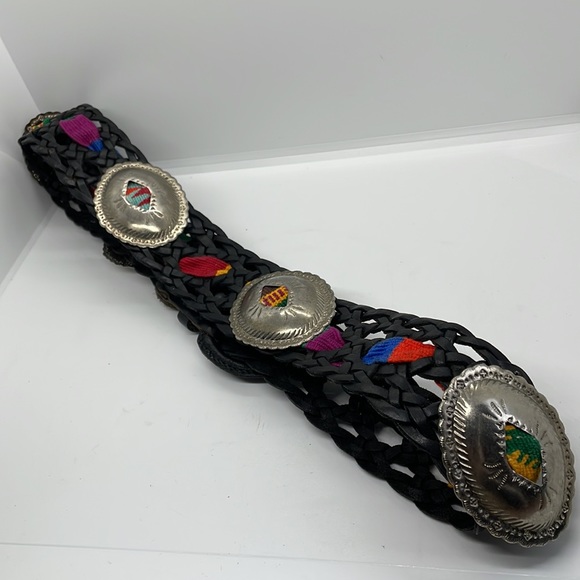 Black Leather Braided Concho Belt 38”